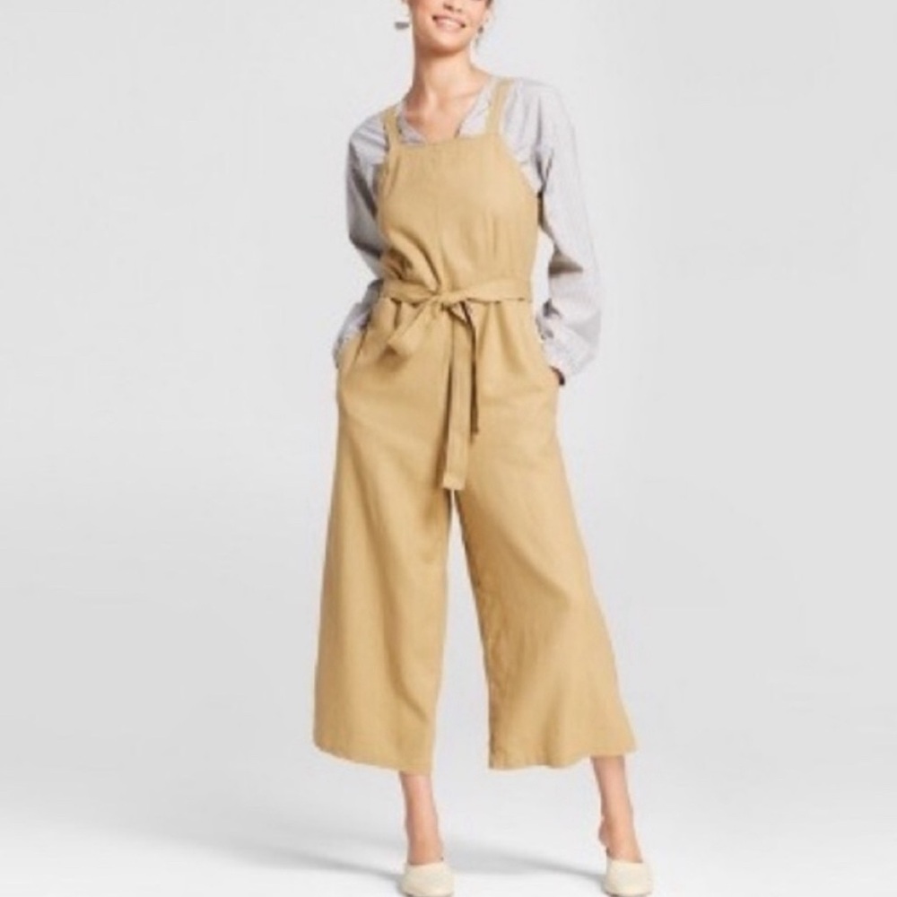 Mossimo Target linen rayon khaki tie waist jumpsuit NWT | Size XL